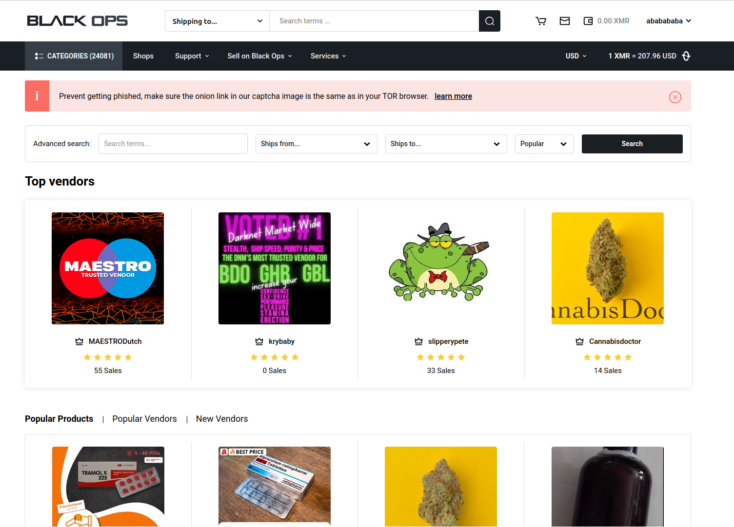 BlackOps Market user profile settings with privacy options and security configurations